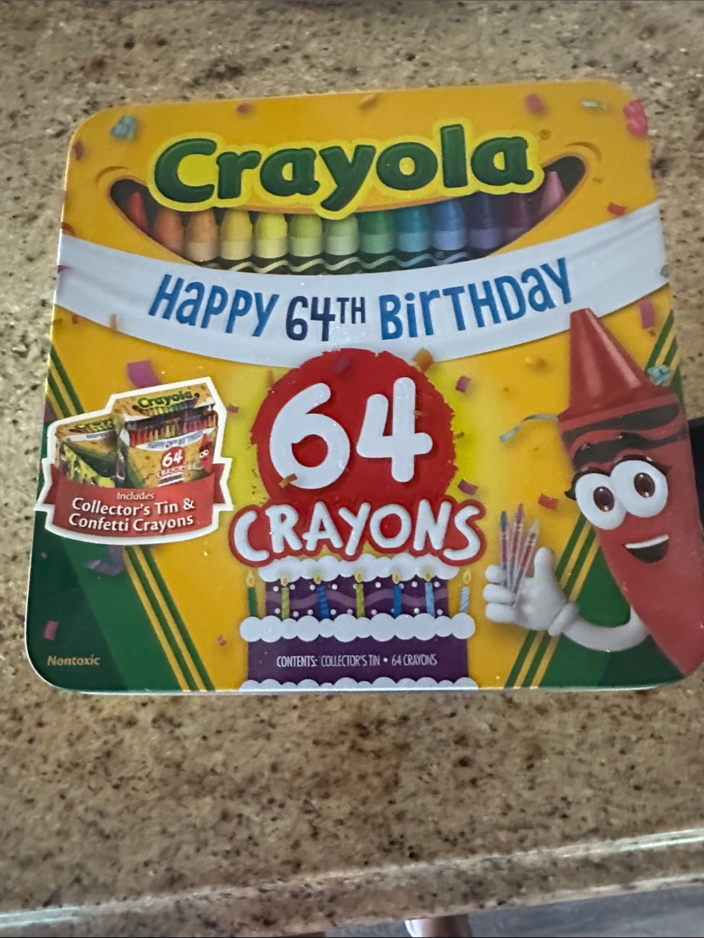 Crayola Yellow 64 Crayons Birthday Collector Tin with Multicolor Crayons